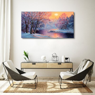 Winter landscape at sunrise Print on canvas