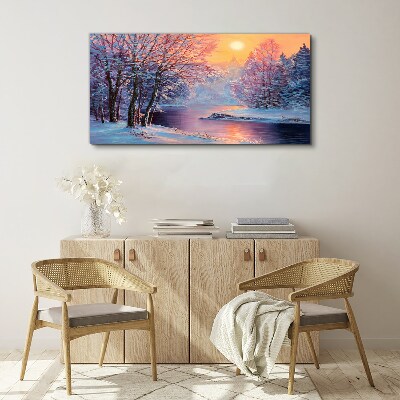 Winter landscape at sunrise Print on canvas