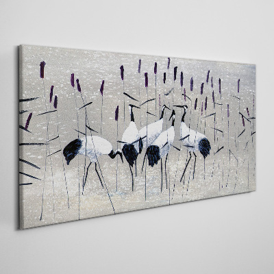 White cranes in the reeds Print on canvas