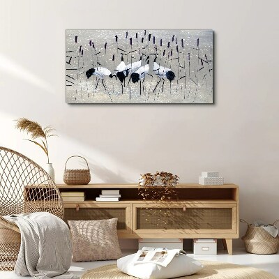 White cranes in the reeds Print on canvas