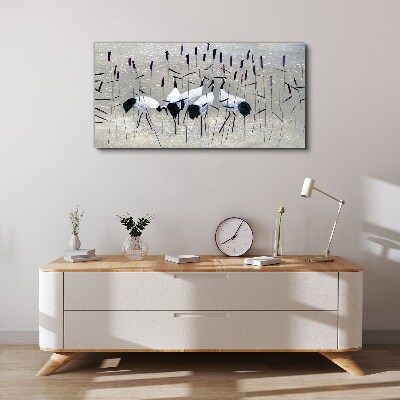 White cranes in the reeds Print on canvas