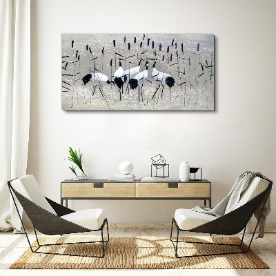 White cranes in the reeds Print on canvas