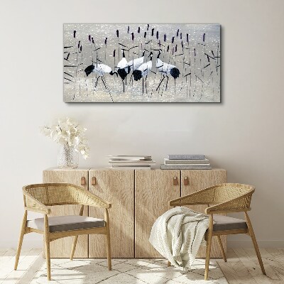 White cranes in the reeds Print on canvas