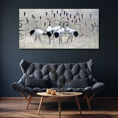 White cranes in the reeds Print on canvas