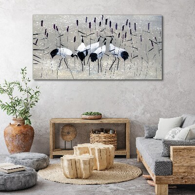 White cranes in the reeds Print on canvas