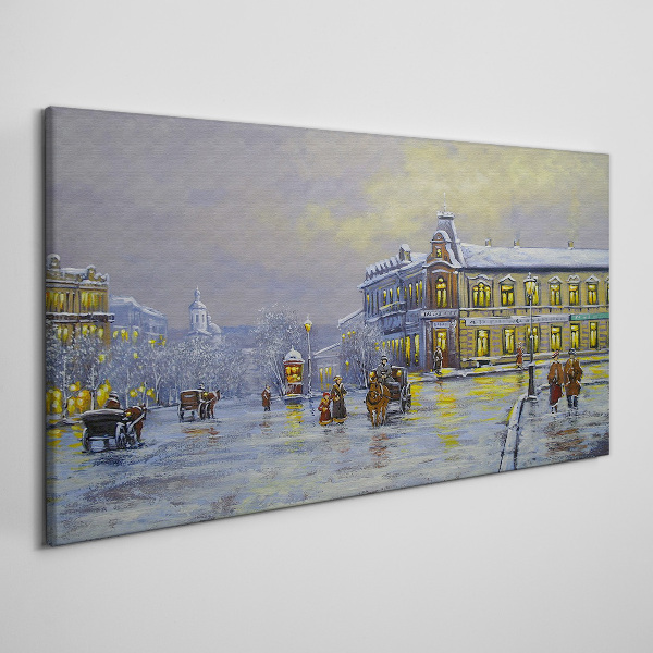 Light snow village winter Canvas Wall art