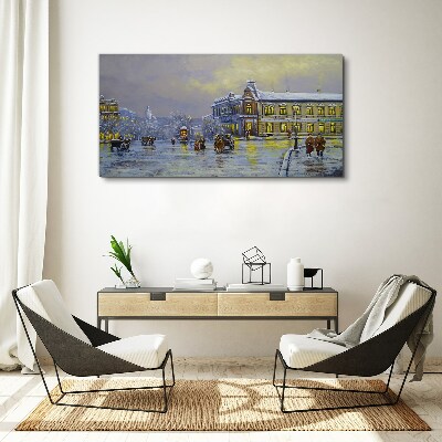 Light snow village winter Canvas Wall art