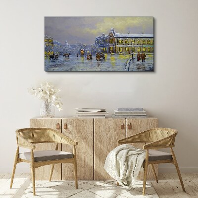 Light snow village winter Canvas Wall art