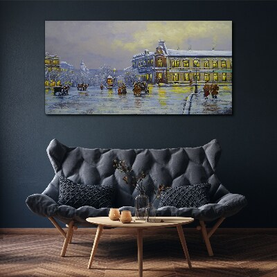 Light snow village winter Canvas Wall art