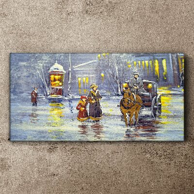 Winter evening in the city Canvas wall art