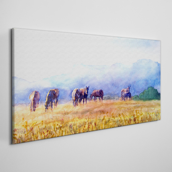 A large herd of horses in the meadow Canvas wall art