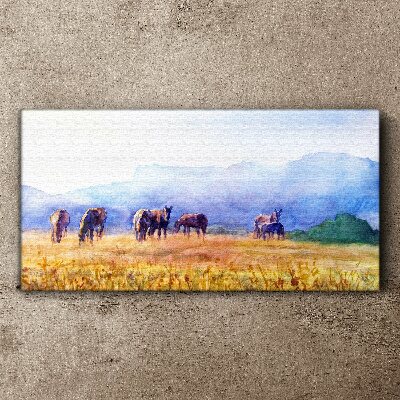 A large herd of horses in the meadow Canvas wall art