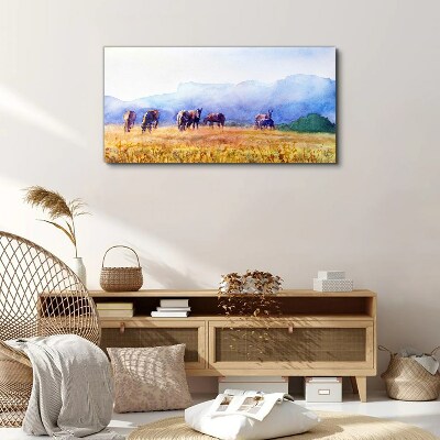 A large herd of horses in the meadow Canvas wall art