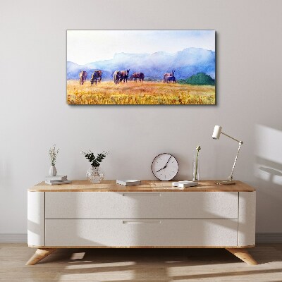 A large herd of horses in the meadow Canvas wall art