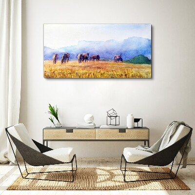 A large herd of horses in the meadow Canvas wall art