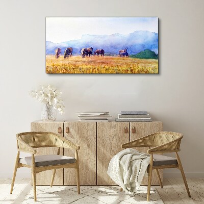 A large herd of horses in the meadow Canvas wall art