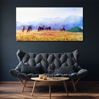 A large herd of horses in the meadow Canvas wall art