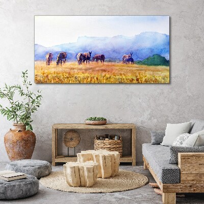 A large herd of horses in the meadow Canvas wall art