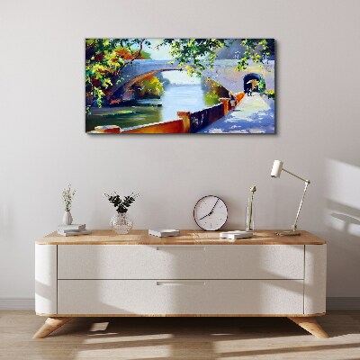 Bridge in the sunny park Print on canvas