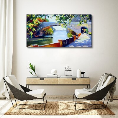 Bridge in the sunny park Print on canvas