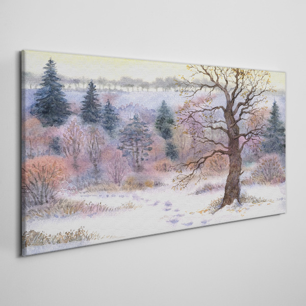 Winter landscape with a lonely tree Print on canvas