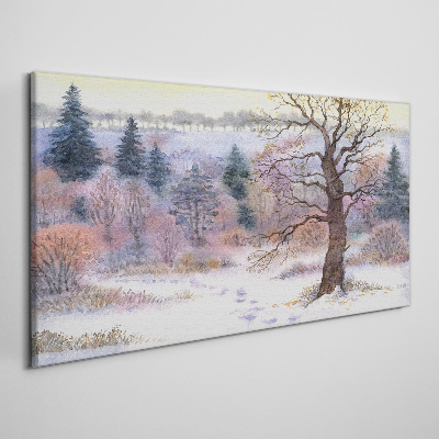 Winter landscape with a lonely tree Print on canvas