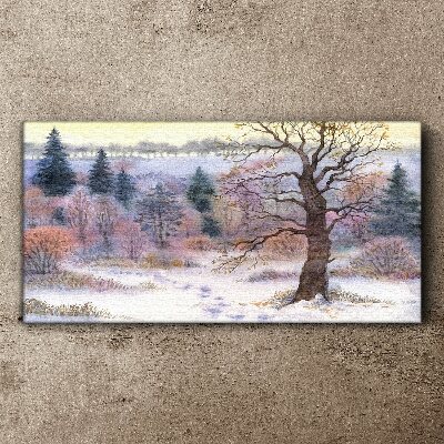 Winter landscape with a lonely tree Print on canvas