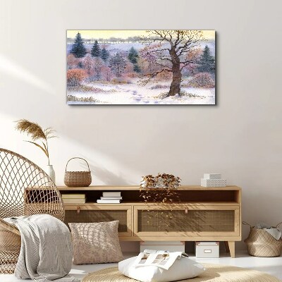 Winter landscape with a lonely tree Print on canvas