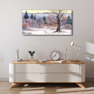 Winter landscape with a lonely tree Print on canvas