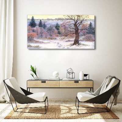Winter landscape with a lonely tree Print on canvas