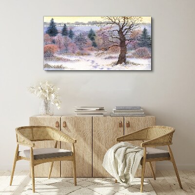 Winter landscape with a lonely tree Print on canvas
