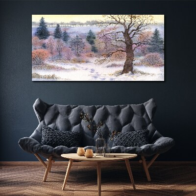 Winter landscape with a lonely tree Print on canvas