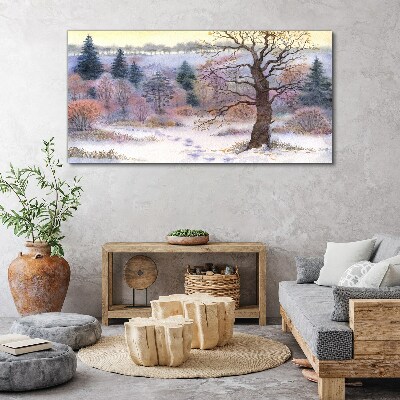 Winter landscape with a lonely tree Print on canvas