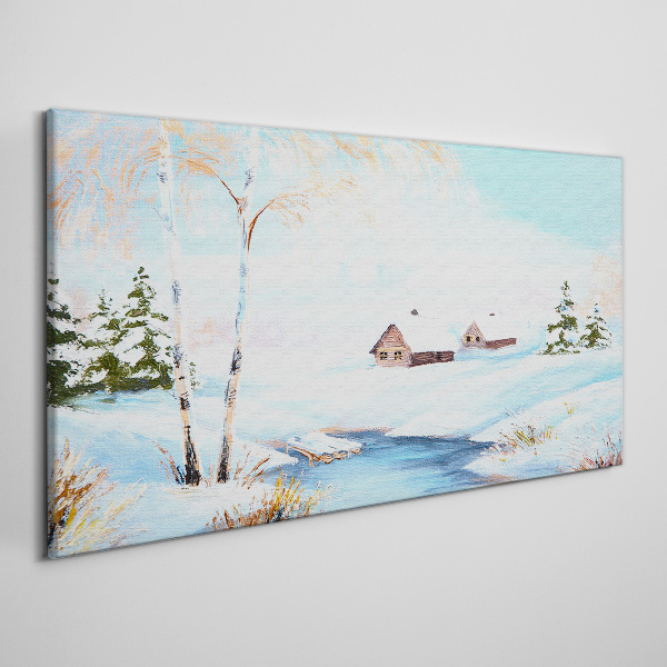 Winter landscape with houses in the snow Canvas wall art