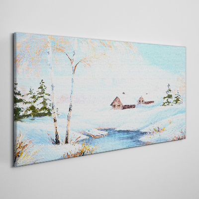 Winter landscape with houses in the snow Canvas wall art