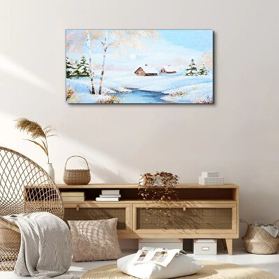 Winter landscape with houses in the snow Canvas wall art
