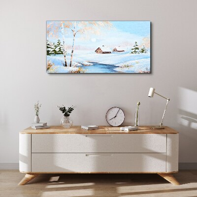 Winter landscape with houses in the snow Canvas wall art