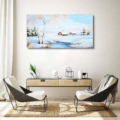 Winter landscape with houses in the snow Canvas wall art