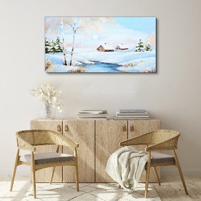 Winter landscape with houses in the snow Canvas wall art