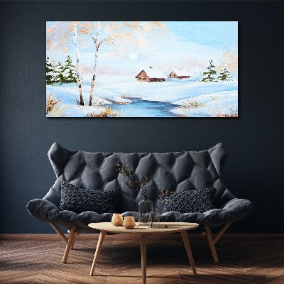 Winter landscape with houses in the snow Canvas wall art
