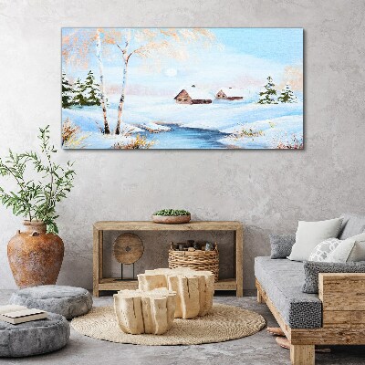 Winter landscape with houses in the snow Canvas wall art