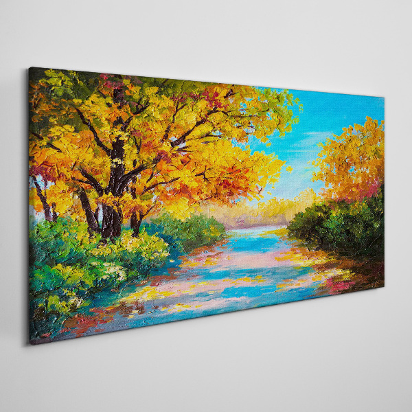Golden autumn on the river Canvas wall art