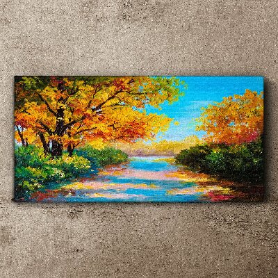 Golden autumn on the river Canvas wall art