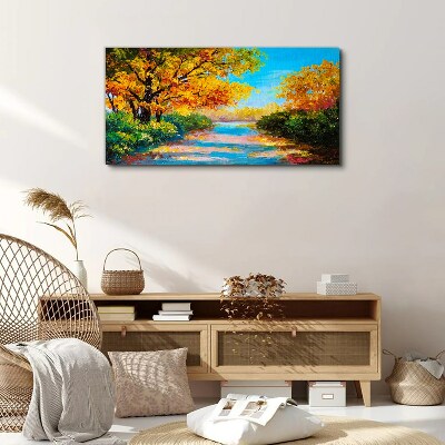 Golden autumn on the river Canvas wall art