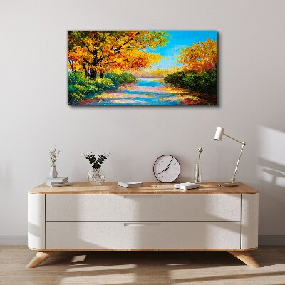 Golden autumn on the river Canvas wall art