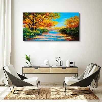 Golden autumn on the river Canvas wall art