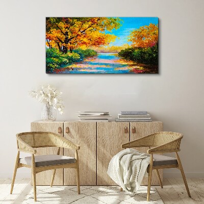 Golden autumn on the river Canvas wall art
