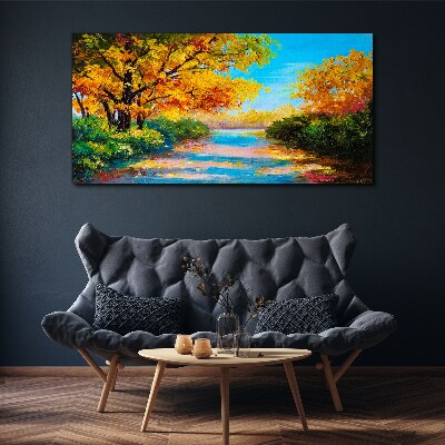 Golden autumn on the river Canvas wall art