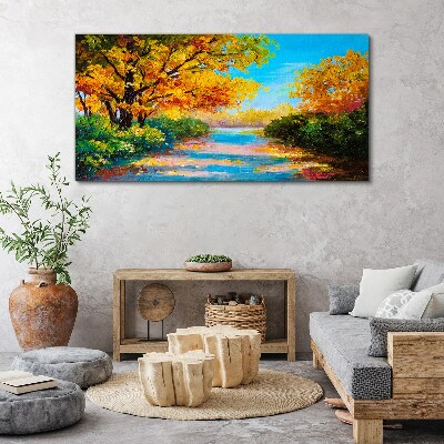 Golden autumn on the river Canvas wall art