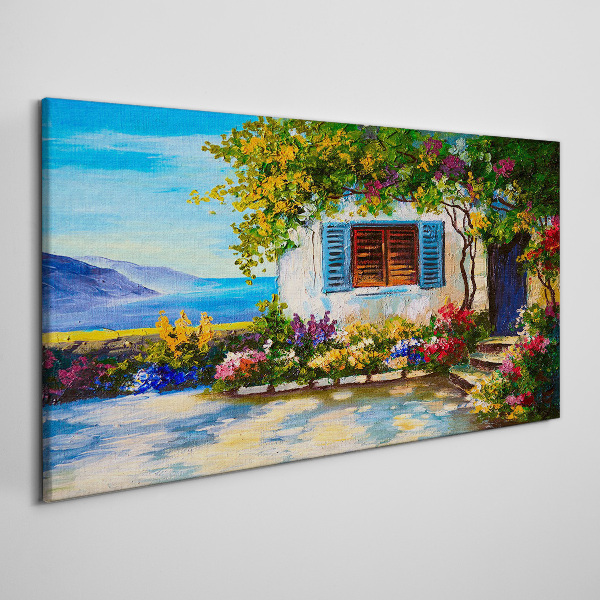 Seaside landscape with flowers Print on canvas